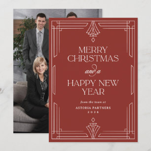 Roter moderner Deco Elegante Firmenweihnachtskar Feiertagskarte