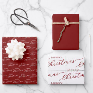 Roter moderner Frohe Weihnachten Geschenkpapier Set