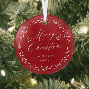 Roter moderner Schriftzug Frohe Weihnachten Ornament Aus Glas