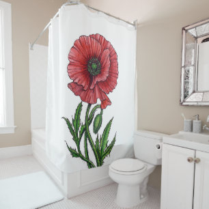 Roter Mohn, Aquarell und Tinte Duschvorhang