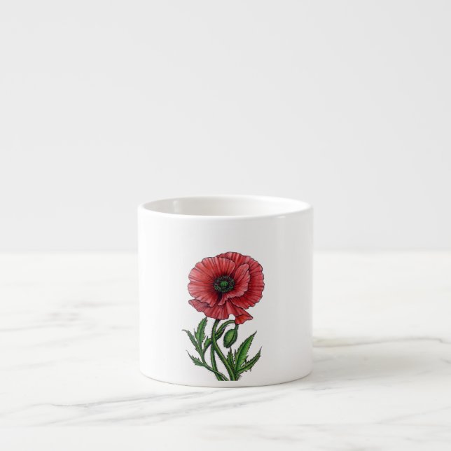 Roter Mohn, Aquarell und Tinte Espressotasse (Vorderseite)