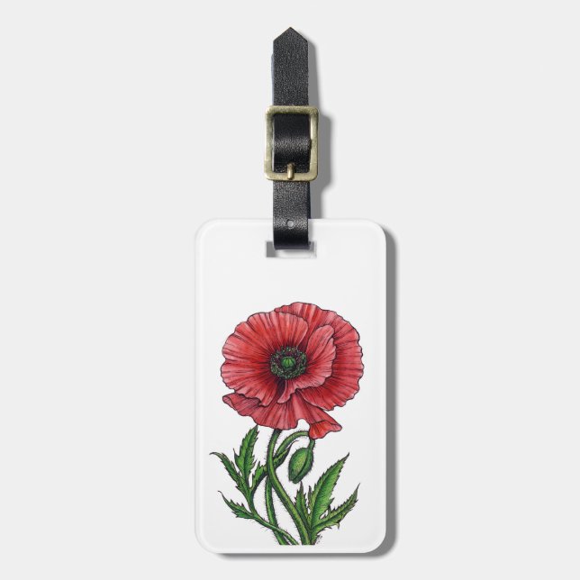 Roter Mohn, Aquarell und Tinte Gepäckanhänger (Vorderseite vertikal)