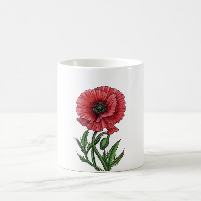 Roter Mohn, Aquarell und Tinte Kaffeetasse (Mittel)