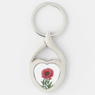 Roter Mohn, Aquarell und Tinte Schlüsselanhänger