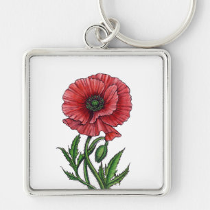Roter Mohn, Aquarell und Tinte Schlüsselanhänger
