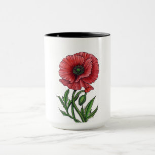 Roter Mohn, Aquarell und Tinte Tasse