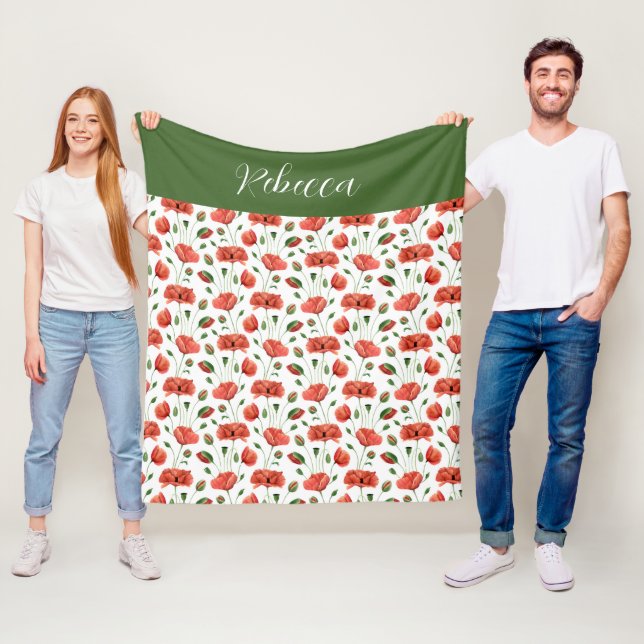 Roter Mohn Aquarell Wildblumen Name  Fleecedecke (Beispiel)