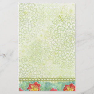 Roter Mohn Aquarellfarben Blume Chatreuse Grün Briefpapier