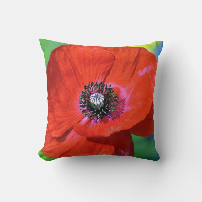Roter Mohn auf dem Sonnenschein Kissen (Vorderseite)
