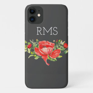 Roter Mohn auf grauem, individualisierbarem Monogr Case-Mate iPhone Hülle