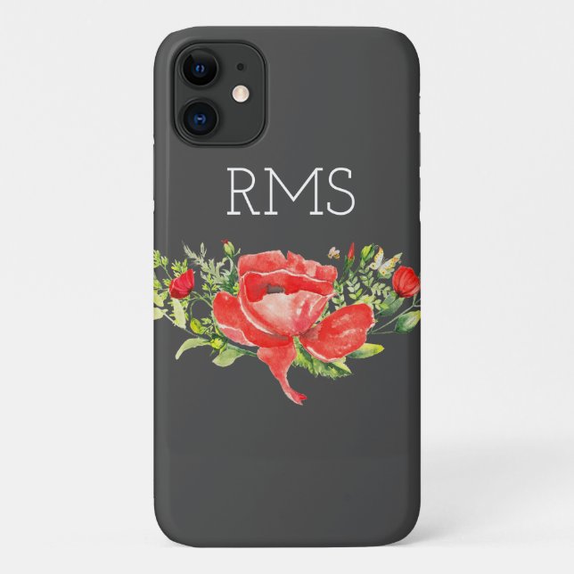Roter Mohn auf grauem, individualisierbarem Monogr Case-Mate iPhone Hülle (Rückseite)