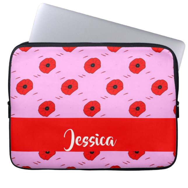Roter Mohn auf Rosa Laptopschutzhülle (Vorderseite)