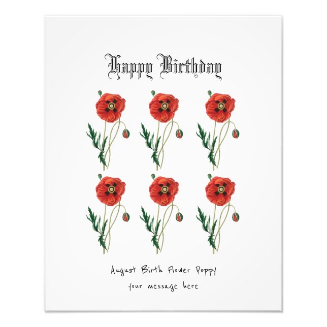 Roter Mohn August Birth Blume Geburtstagkarte Fotodruck (Vorne)