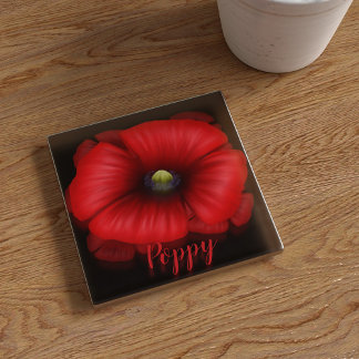 Roter Mohn Blume Art Personalisiertes Glas Unterse Glasuntersetzer