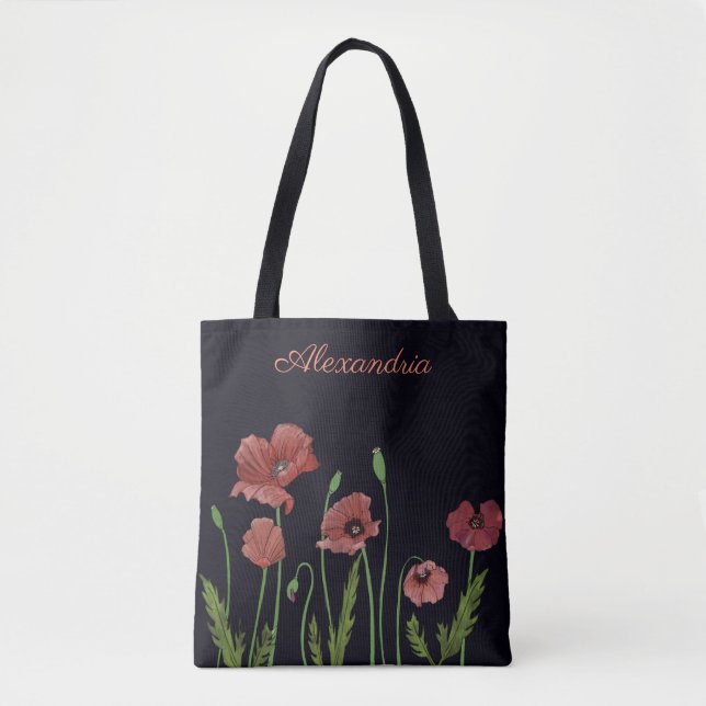 Roter Mohn-Blume auf schwarzem Monogramm (Vorderseite)