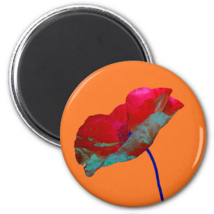 Roter Mohn Blume auf warmen Orangen Magnet