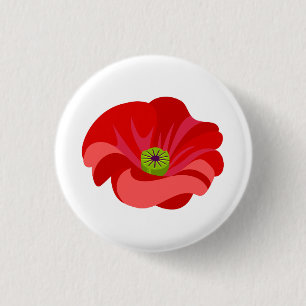 Roter Mohn-Blume auf Weiß Button