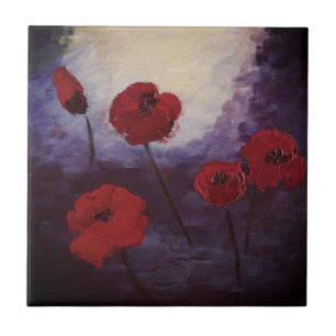 Roter Mohn Blume Blossom Art Tile Fliese