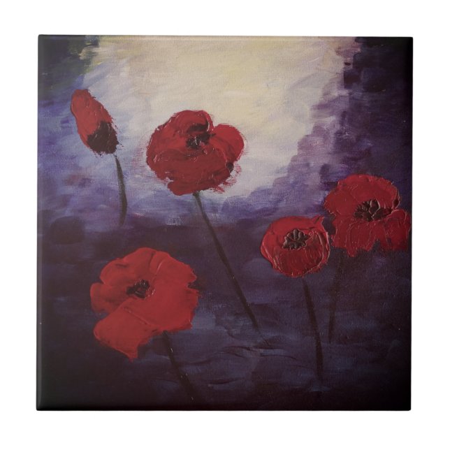 Roter Mohn Blume Blossom Art Tile Fliese (Vorderseite)