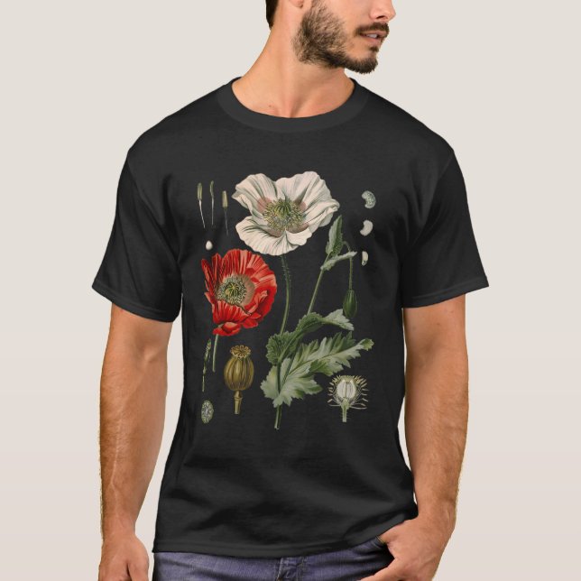 Roter Mohn-Blume Botanische Popes Roter Mohn T-Shirt (Vorderseite)