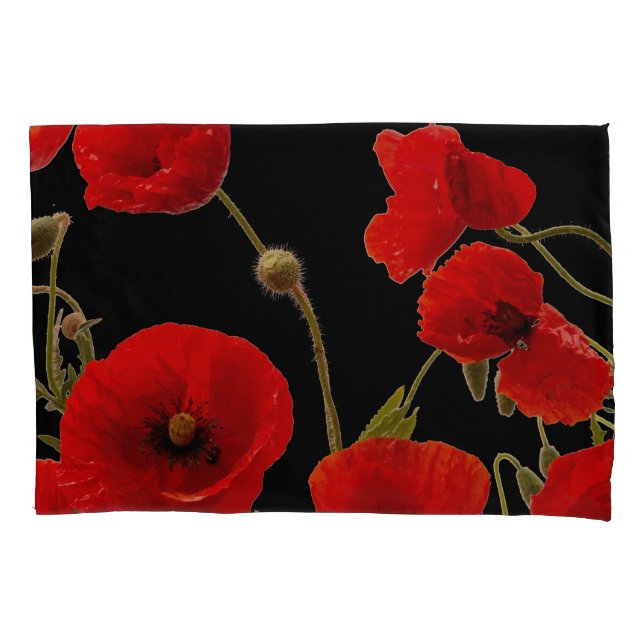 Roter Mohn Blume Farbenfroh Abstrakt Schwarz Kissenbezug (Vorderseite)