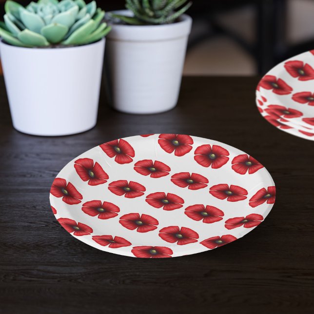 Roter Mohn Blume GRILLEN Buffet Party Papierplatte Pappteller (Pretty poppy patterned paper plates available in paper bowls too. Perfect for picnics in the park)