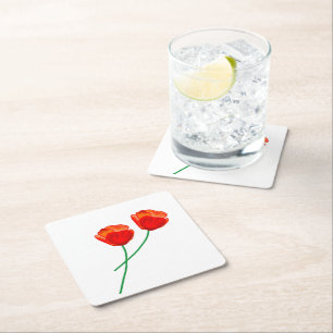 Roter Mohn Blume Herz Rechteckiger Pappuntersetzer