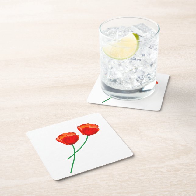 Roter Mohn Blume Herz Rechteckiger Pappuntersetzer (Vor Ort)