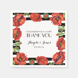 Roter Mohn Blume mit schwarzen Streifen Hochzeit Serviette