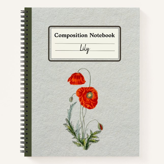Roter Mohn Blume Personalisiert Notizbuch (Vorderseite)