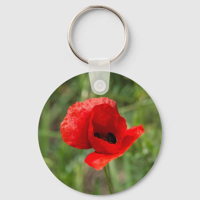 Roter Mohn-Blume Schlüsselanhänger (Vorderseite)