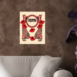 Roter Mohn Blume Schmetterling Abstrakt Dreaming Poster