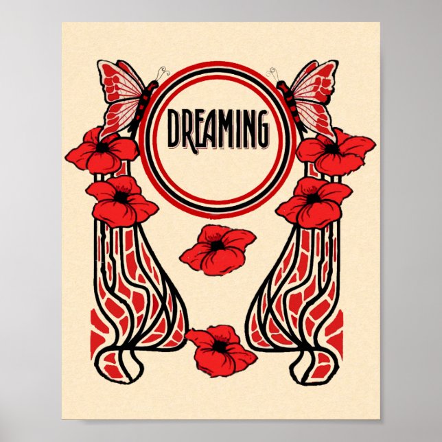 Roter Mohn Blume Schmetterling Abstrakt Dreaming Poster (Vorne)