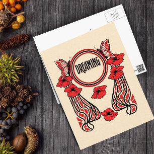Roter Mohn Blume Schmetterling Abstrakt Dreaming Postkarte
