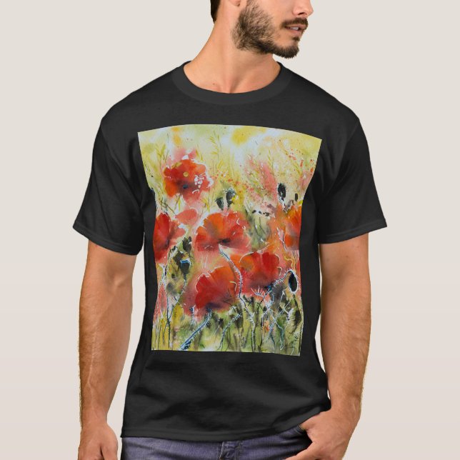 Roter Mohn Blume, weiche Wasserfarbe. T-Shirt (Vorderseite)