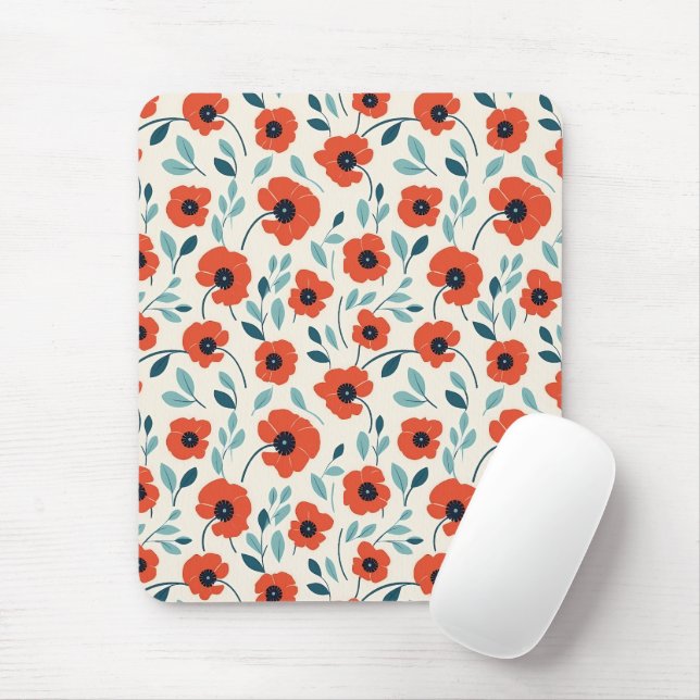Roter Mohn Blumendruck Nahtloses Muster Mousepad (Mit Mouse)