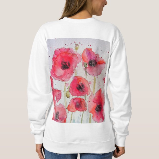Roter Mohn Blumenstrauß Wasserfarbe Blume Muster Sweatshirt (Rückseite)