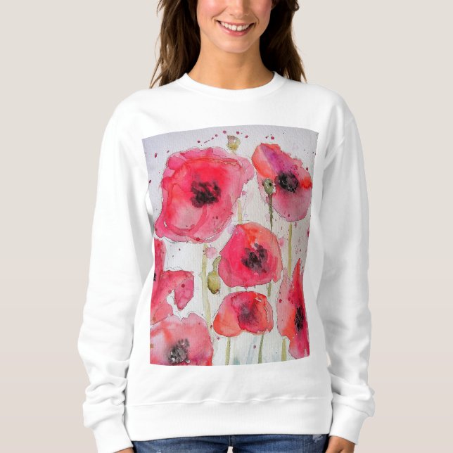 Roter Mohn Blumenstrauß Wasserfarbe Blume Muster Sweatshirt (Vorderseite)