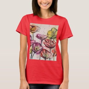 Roter Mohn Blumenstrauß Wasserfarbe Blume Muster T-Shirt
