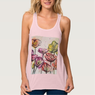 Roter Mohn Blumenstrauß Wasserfarbe Blume Muster Tank Top