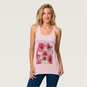 Roter Mohn Blumenstrauß Wasserfarbe Blume Muster Tank Top