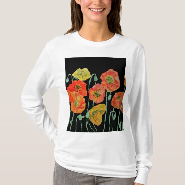 Roter Mohn Blütenfarben Wasserfarben Blume Muster  T-Shirt (Vorderseite)