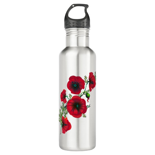 roter Mohn Edelstahlflasche (Vorderseite)