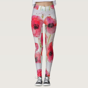 Roter Mohn Floral Wasserfarben Leggings