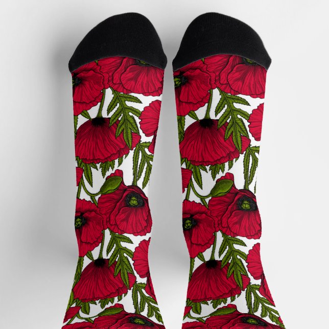 Roter Mohn Garten 2 Socken (Oben)