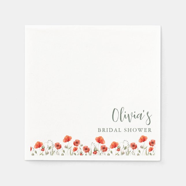 Roter Mohn-Garten Floral Braut-Brunch-Party Serviette (Vorderseite)
