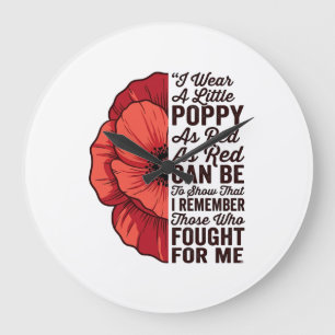 Roter Mohn Gedenkzitat Vektor-Shirt-Design_1 Große Wanduhr