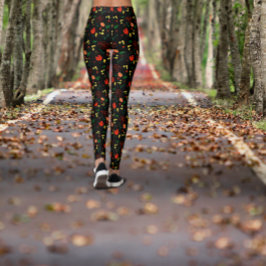 Roter Mohn mit schwarzem Muster - Leggings Blätter
