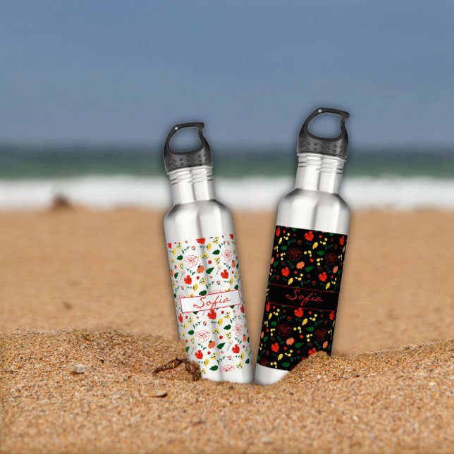 Roter Mohn mit schwarzem Wildblumen Edelstahlflasche (Von Creator hochgeladen)