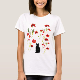 Roter Mohn, Niedliche Katze T-Shirt